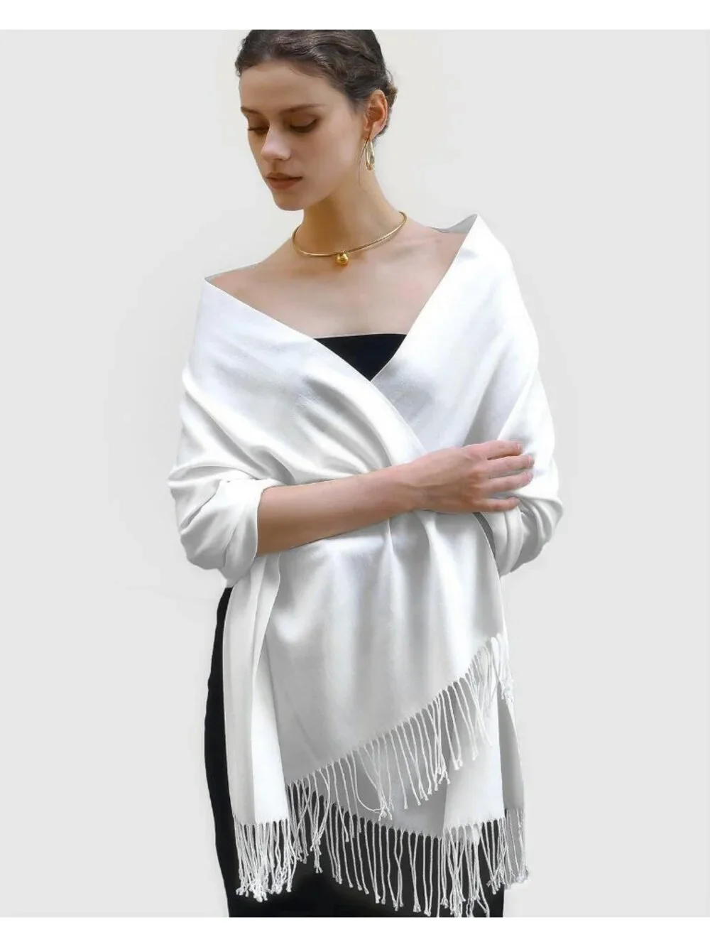 Women's White Evening Dresses Blanket Imported Pashmina Shawl Scarves